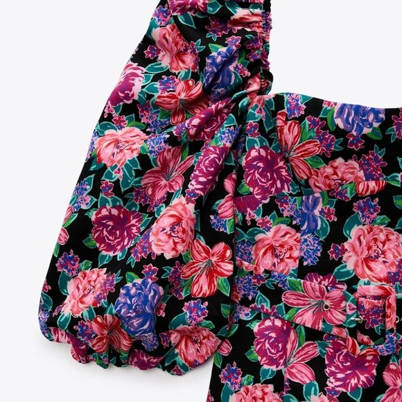 ZARA NWT Floral Print Belted Mini Dress Multicolor - Picture 13 of 13